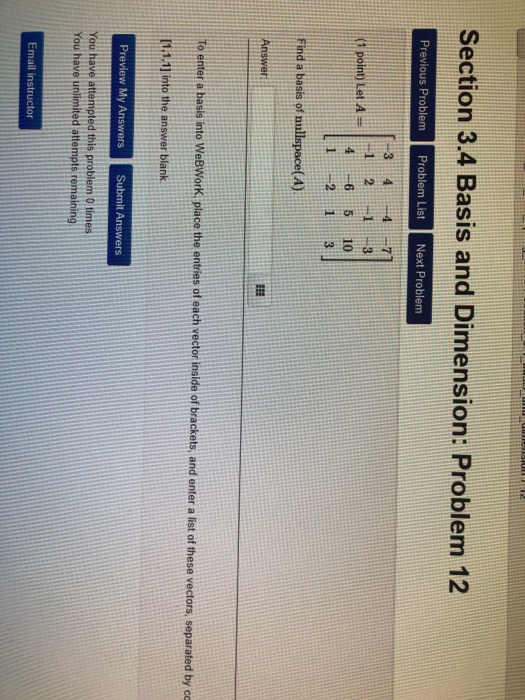 Solved Section 3.4 Basis And Dimension: Problem 12 Previous | Chegg.com