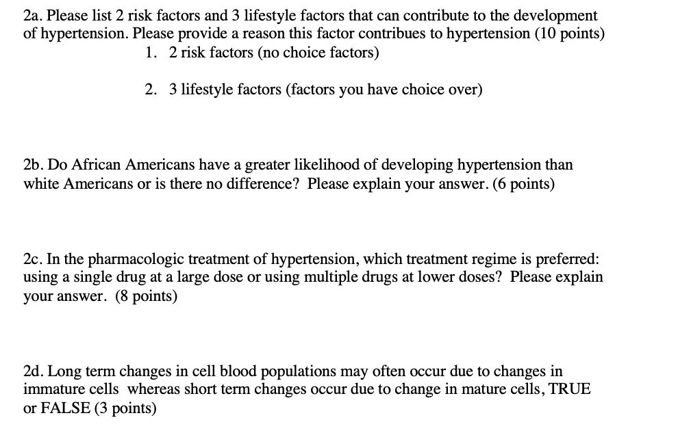 Solved 2a. Please list 2 risk factors and 3 lifestyle | Chegg.com