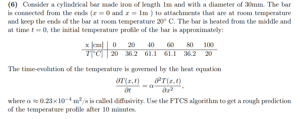 Solved (6) Consider a cylindrical bar made iron of length 1 | Chegg.com