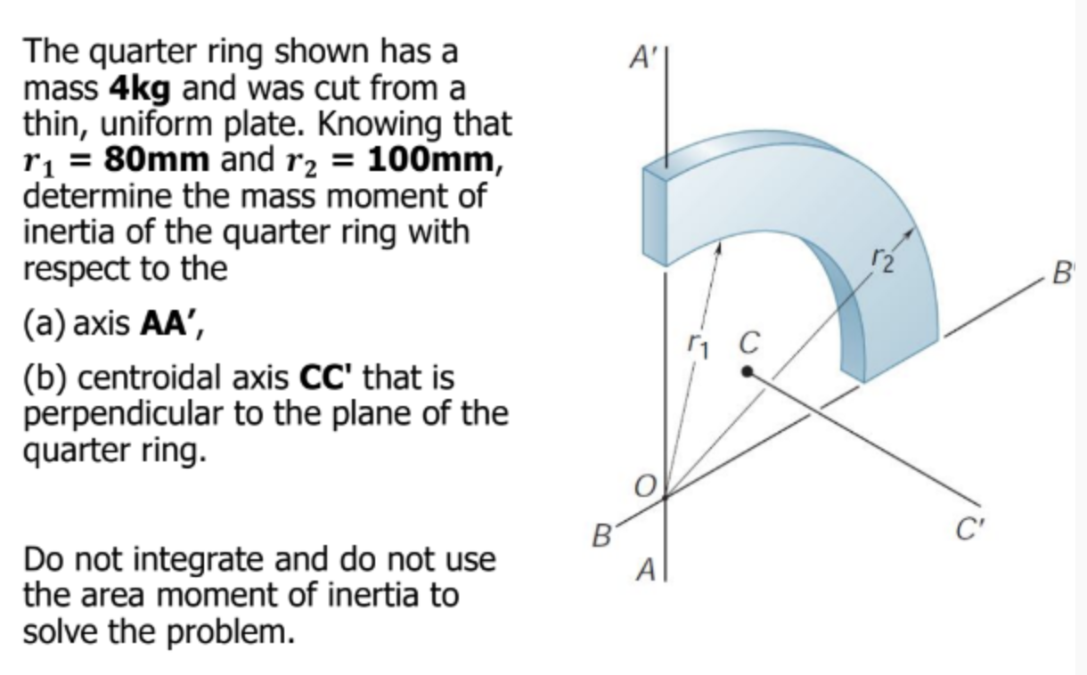 Solved The quarter ring shown has a mass 4kg and was cut