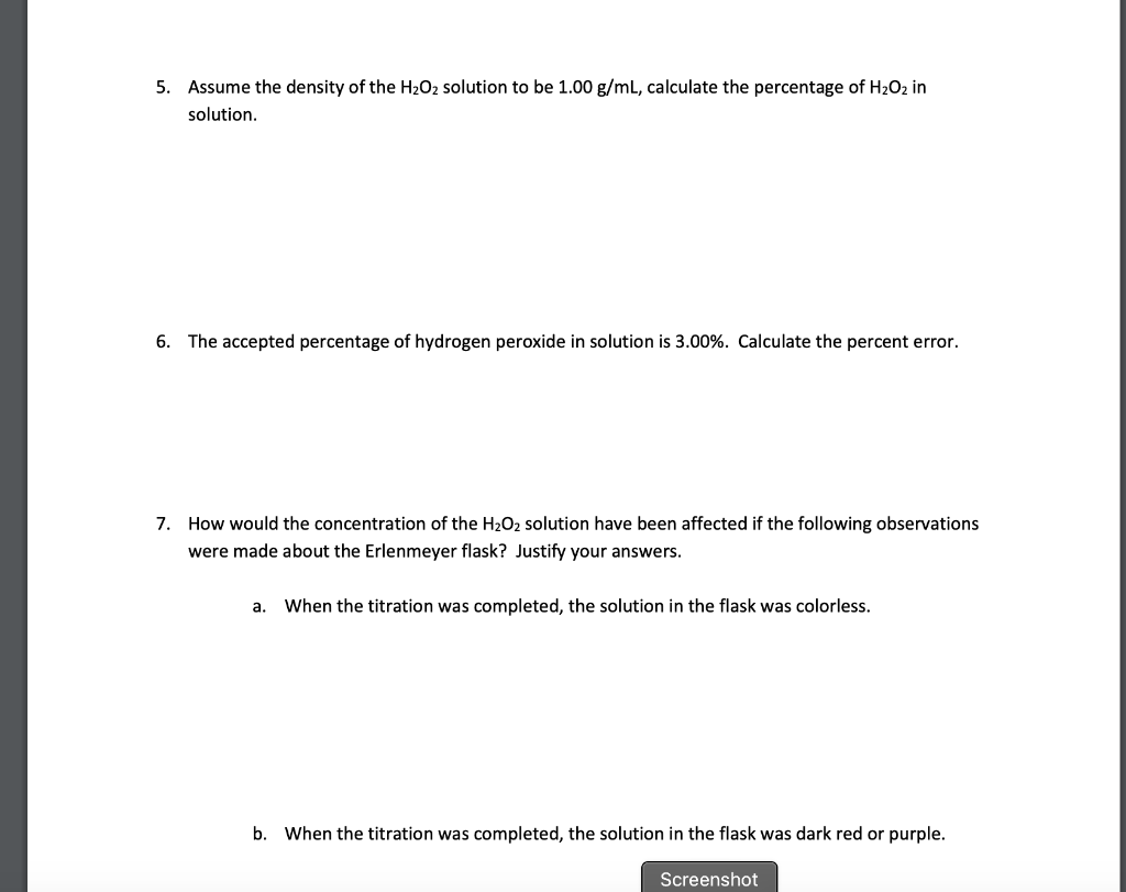 Solved Data Table 1 Titration of 1.00 mL H2O2 with KMnO4