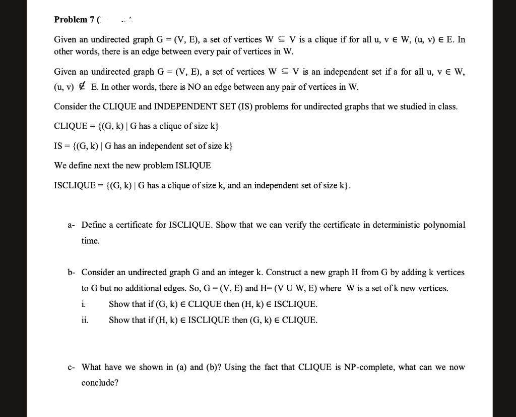 Solved Problem 70 Given An Undirected Graph G V E A Chegg Com