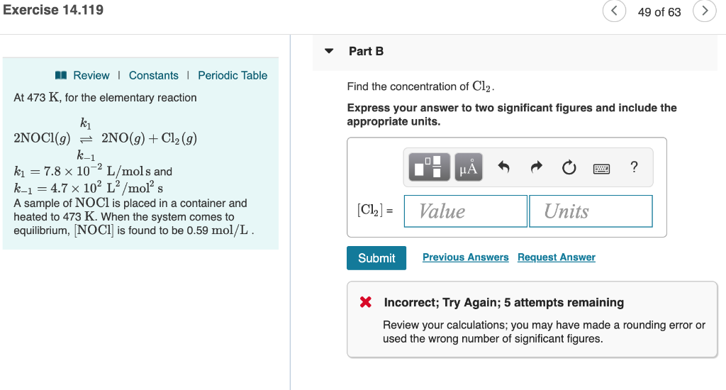 Solved Find the concentration of Cl2. Express your answer to | Chegg.com