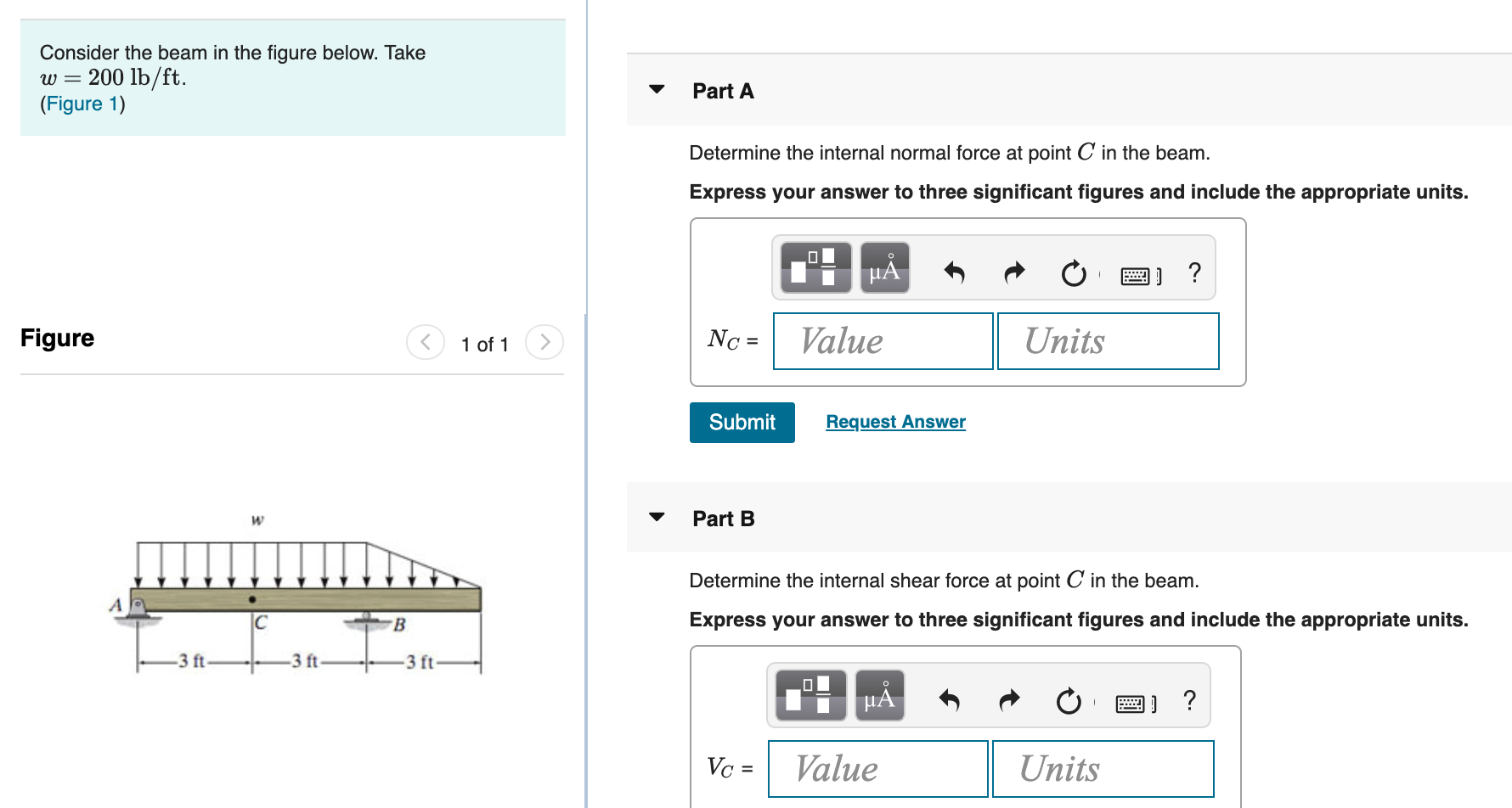 Solved Consider the beam in the figure below. Take w = 200 | Chegg.com