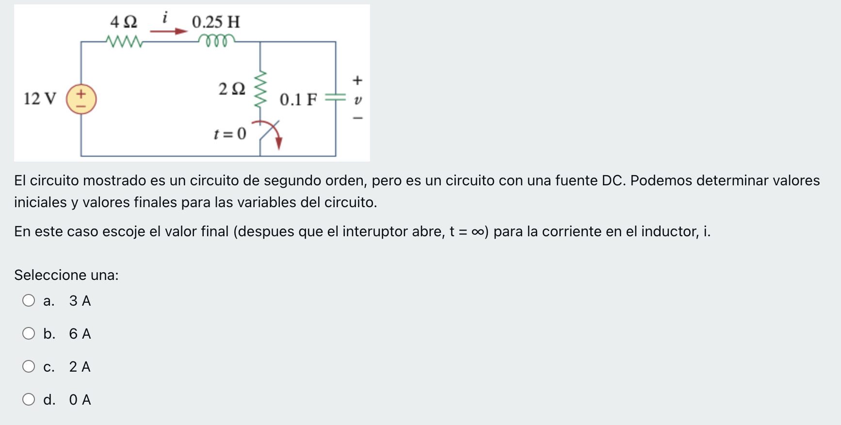 i 422 w 0.25 H m + 212 12 V (+ 0.1 F V t=0 El circuito mostrado es un circuito de segundo orden, pero es un circuito con una