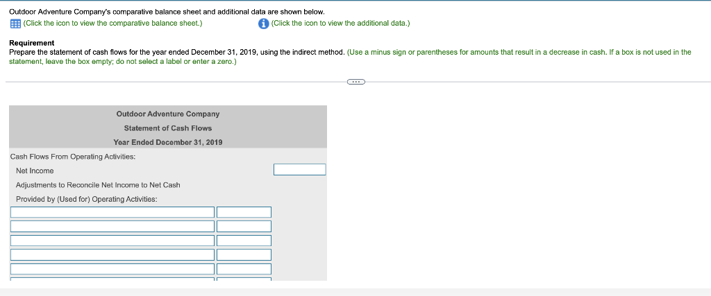Solved Outdoor Adventure Company's comparative balance sheet | Chegg.com