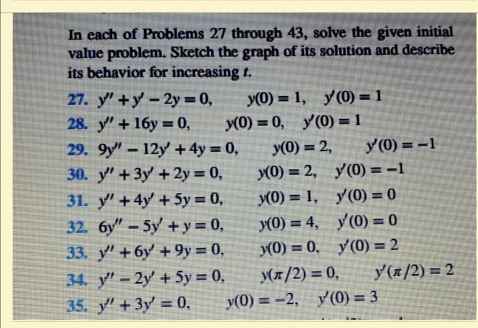 Solved In each of Problems 27 through 43, solve the given | Chegg.com