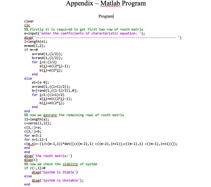 Solved To use Matlab and RouthHurwitz criterion to