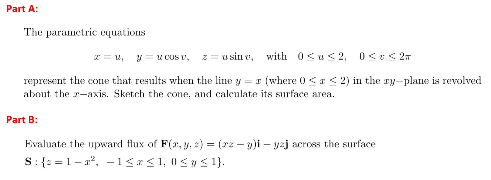 Solved Part A The Parametric Equations X U Y Ucosv Chegg Com