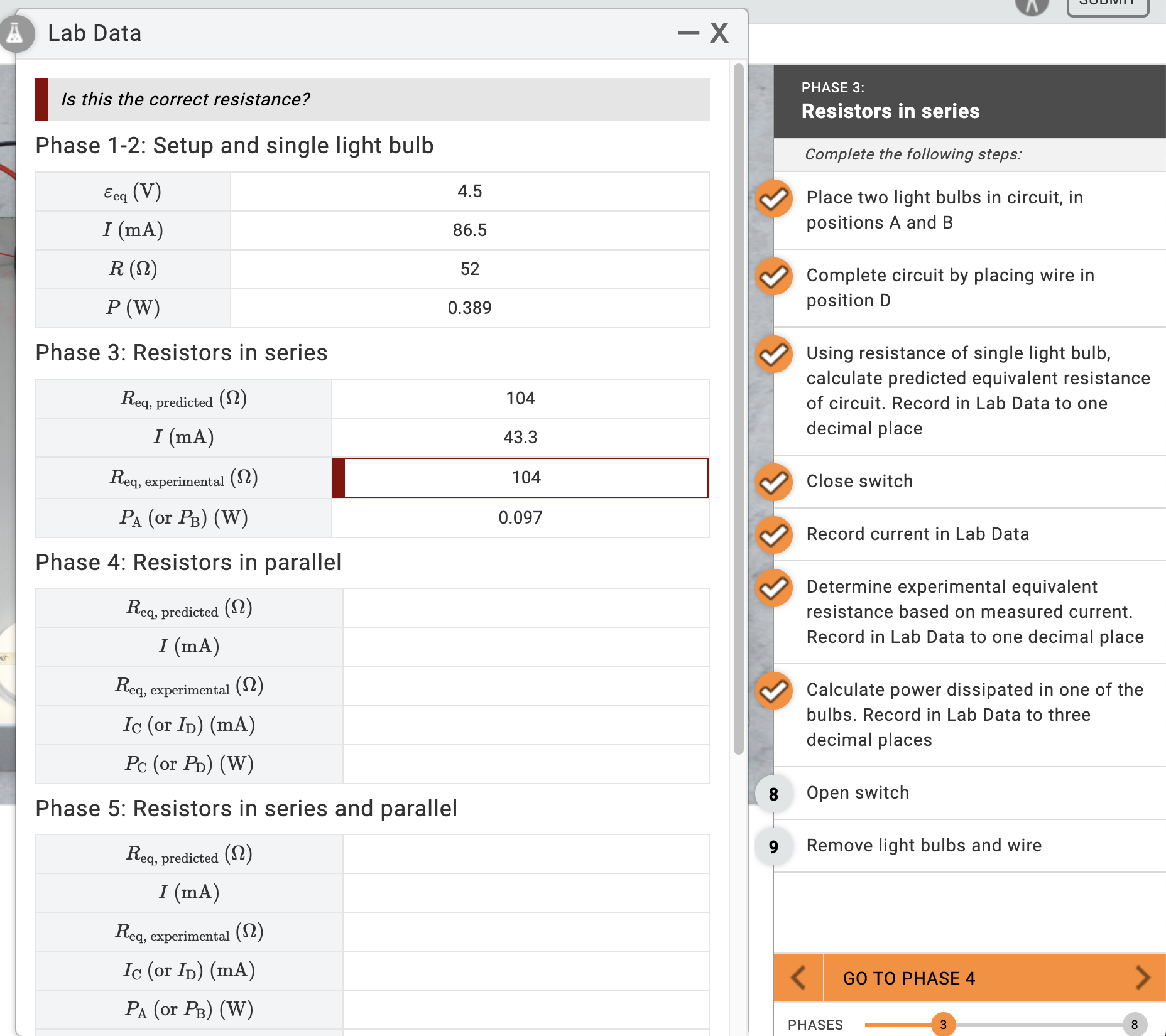 Solved Determine Experimental Equivalent Resistance Based On Chegg Com