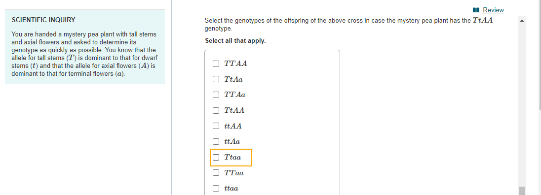 Solved SCIENTIFIC INQUIRY u Review Select the genotypes of | Chegg.com