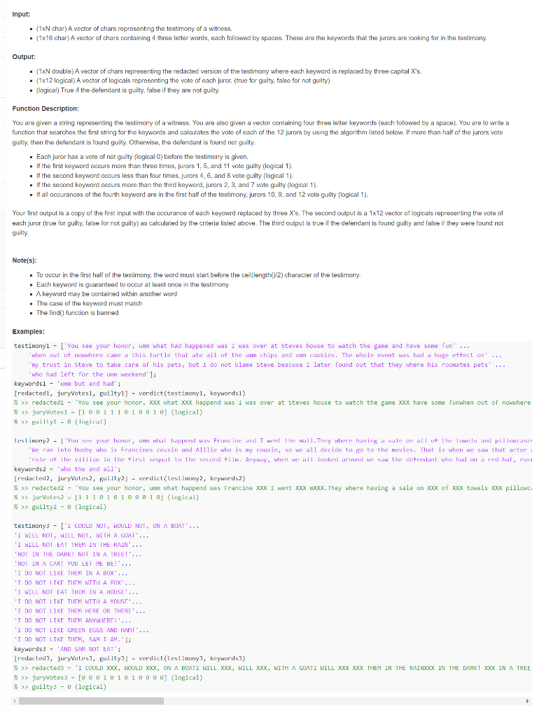 Solved Input: - (1 xN char) A vector of chars representing | Chegg.com