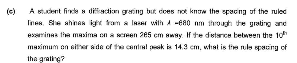 Solved A student finds a diffraction grating but does not | Chegg.com