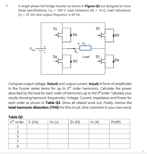 Solved 3. A single-phase full bridge inverter as shown in | Chegg.com