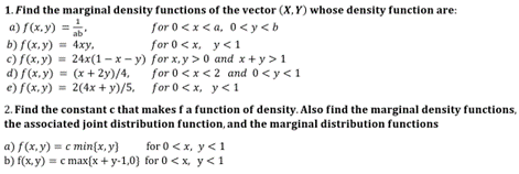 Solved 1. Find the marginal density functions of the vector | Chegg.com
