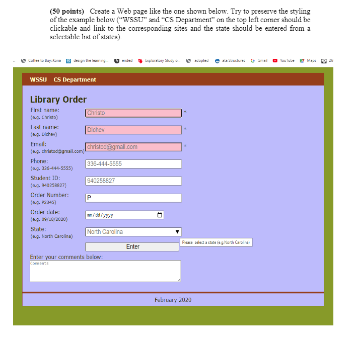 Solved (50 points) Create a Web page like the one shown | Chegg.com