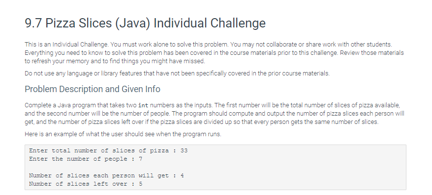 Solved 9.3 Hello Java! 3 Individual Challenge Complete a | Chegg.com
