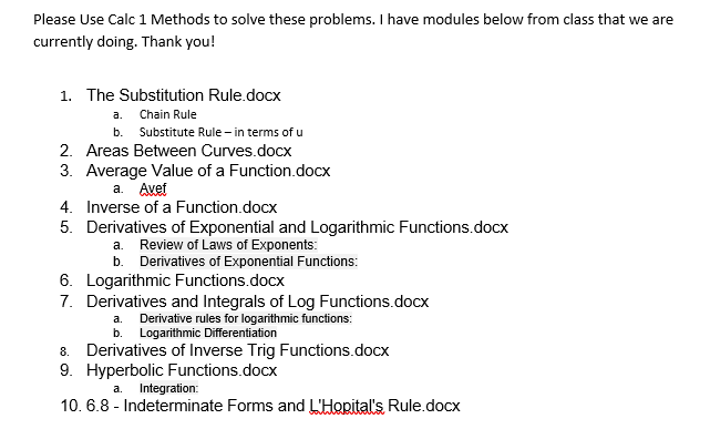 Solved Please Use Calc 1 Methods to solve these problems. I | Chegg.com