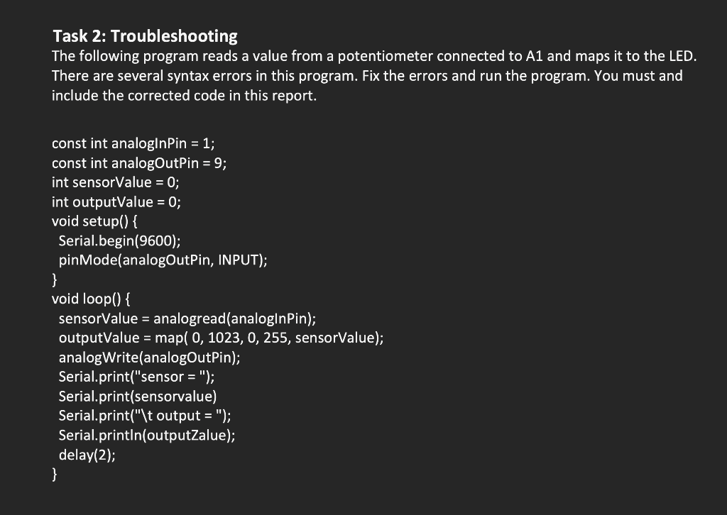 Solved Task 2: Troubleshooting The following program reads a | Chegg.com