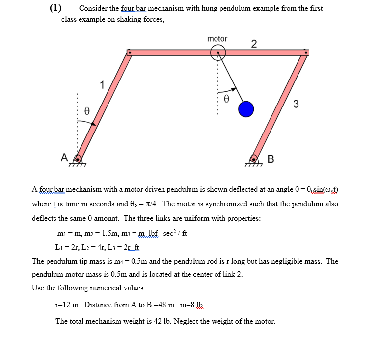 (1) Consider the four bar mechanism with hung | Chegg.com