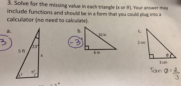 Solved 3. Solve for the missing value in each triangle (x or | Chegg.com