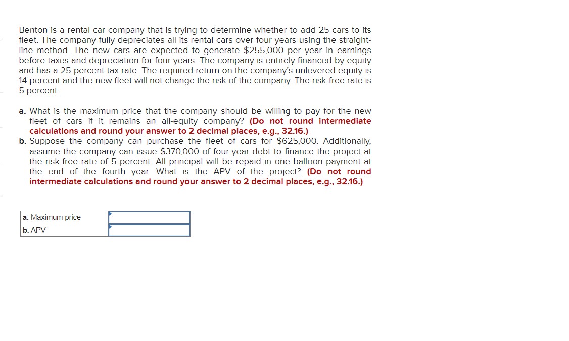 Solved Benton is a rental car company that is trying to