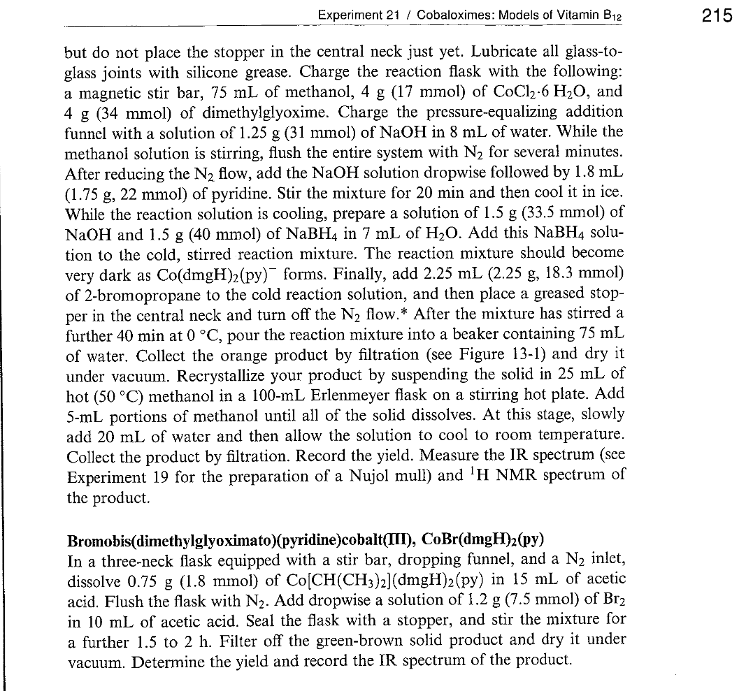 Experiment 21 / Cobaloximes Models of Vitamin B12