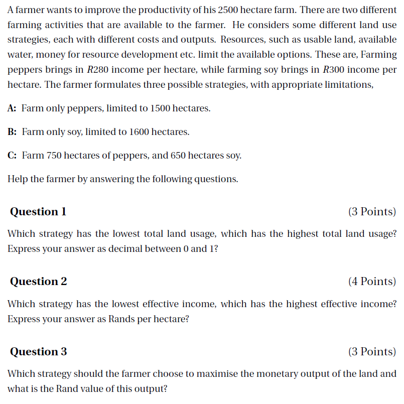 Solved A Farmer Wants To Improve The Productivity Of His | Chegg.com