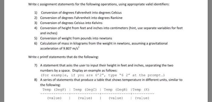 write assignment statements that perform the following operations