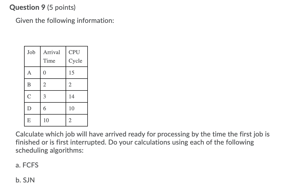 Solved Question 9 (5 points) Given the following | Chegg.com