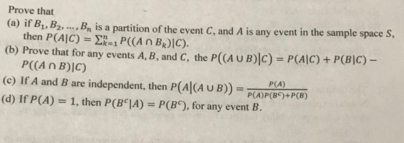 Solved Prove That (a) If B,, B2, ..., B, Is A Partition Of | Chegg.com