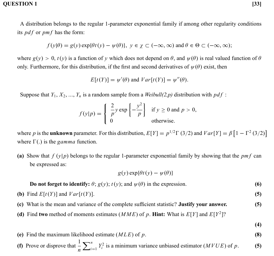 Solved QUESTION 1 [33] A distribution belongs to the regular | Chegg.com