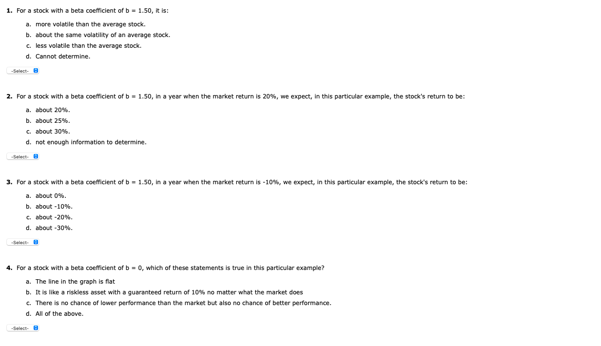 Solved 1. For A Stock With A Beta Coefficient Of B=1.50, It | Chegg.com