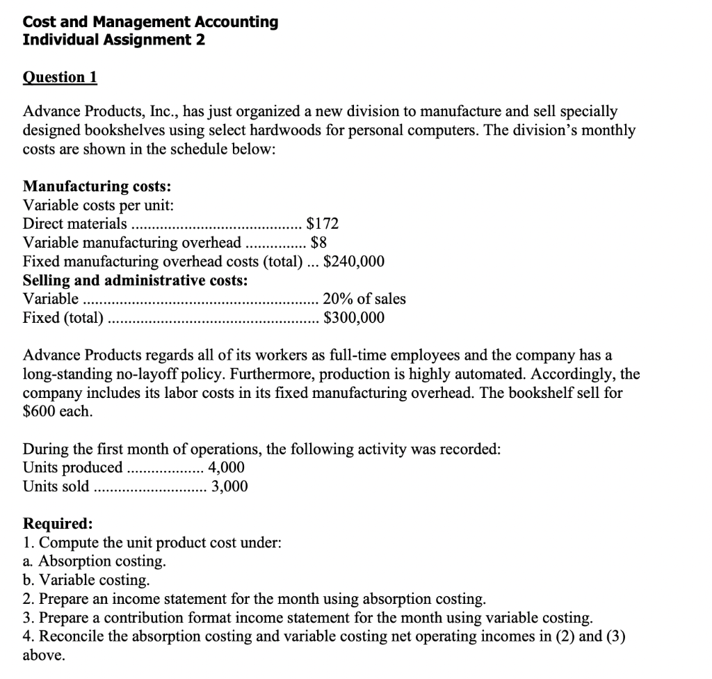 cost management accounting assignment solution