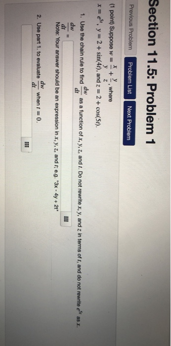 Solved Section 11.5: Problem 1 Previous Problem Problem List | Chegg.com