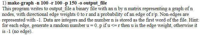 1) Make-graph -n 100-r 100 -p 150 -0 Output File This 