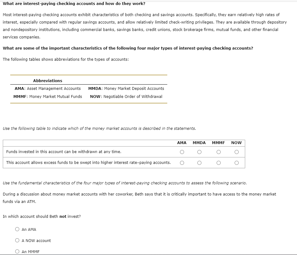 Solved what are interest paying checking accounts and how do chegg