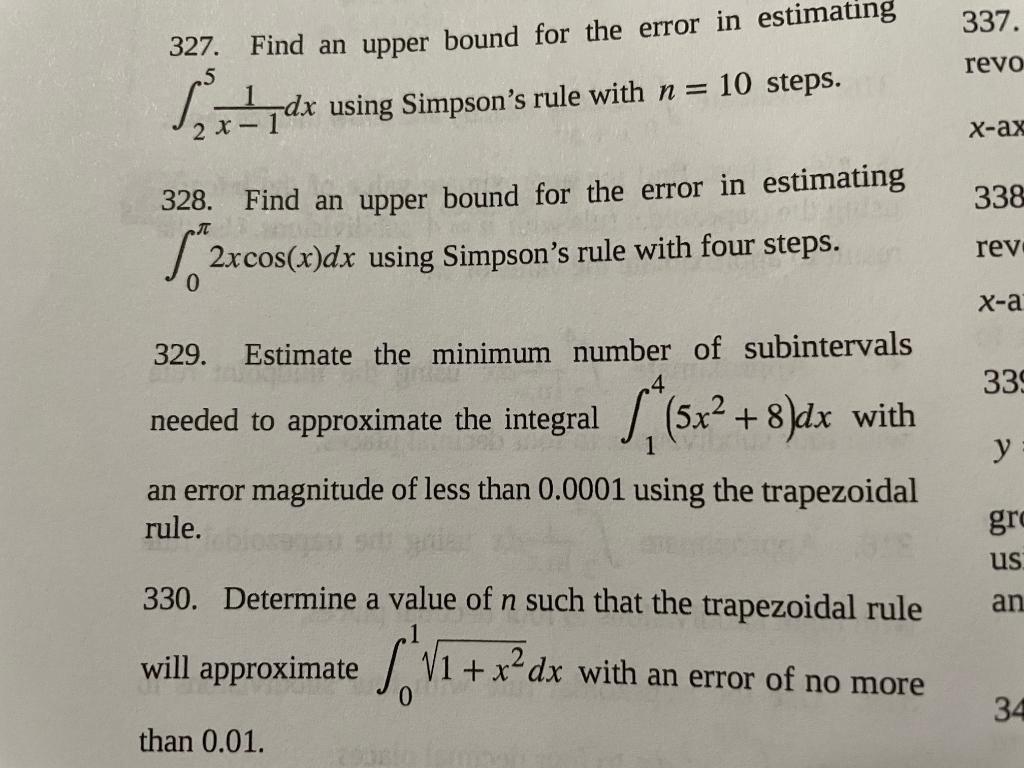 Solved 337. 327. Find an upper bound for the error in | Chegg.com