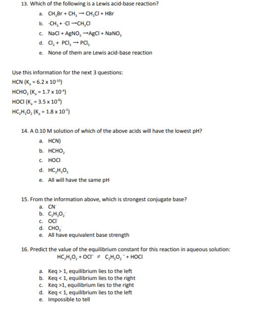 13. Which of the following is a Lewis acid-base | Chegg.com