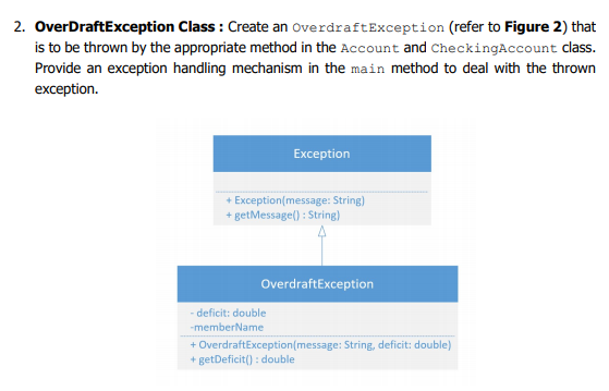 Solved 2. OverDraftException Class : Create an | Chegg.com