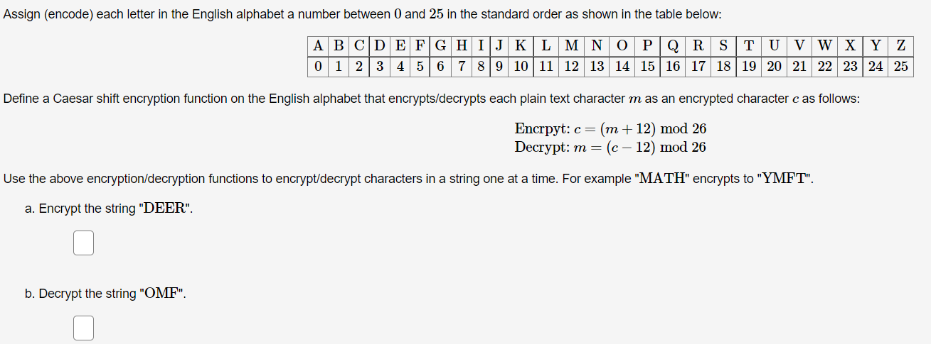 Solved Assign Encode Each Letter In The English Alphabet A Chegg Com