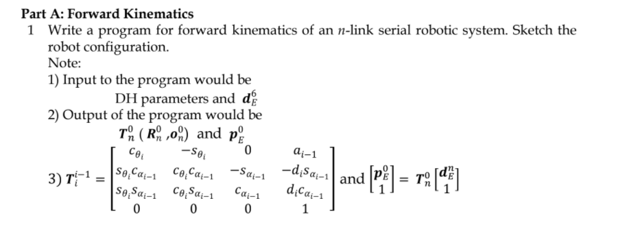 Part A: Forward Kinematics Write a program for | Chegg.com