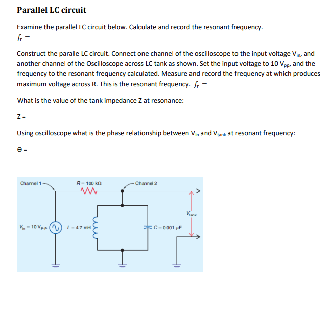 Solved Parallel LC circuit Examine the parallel LC circuit