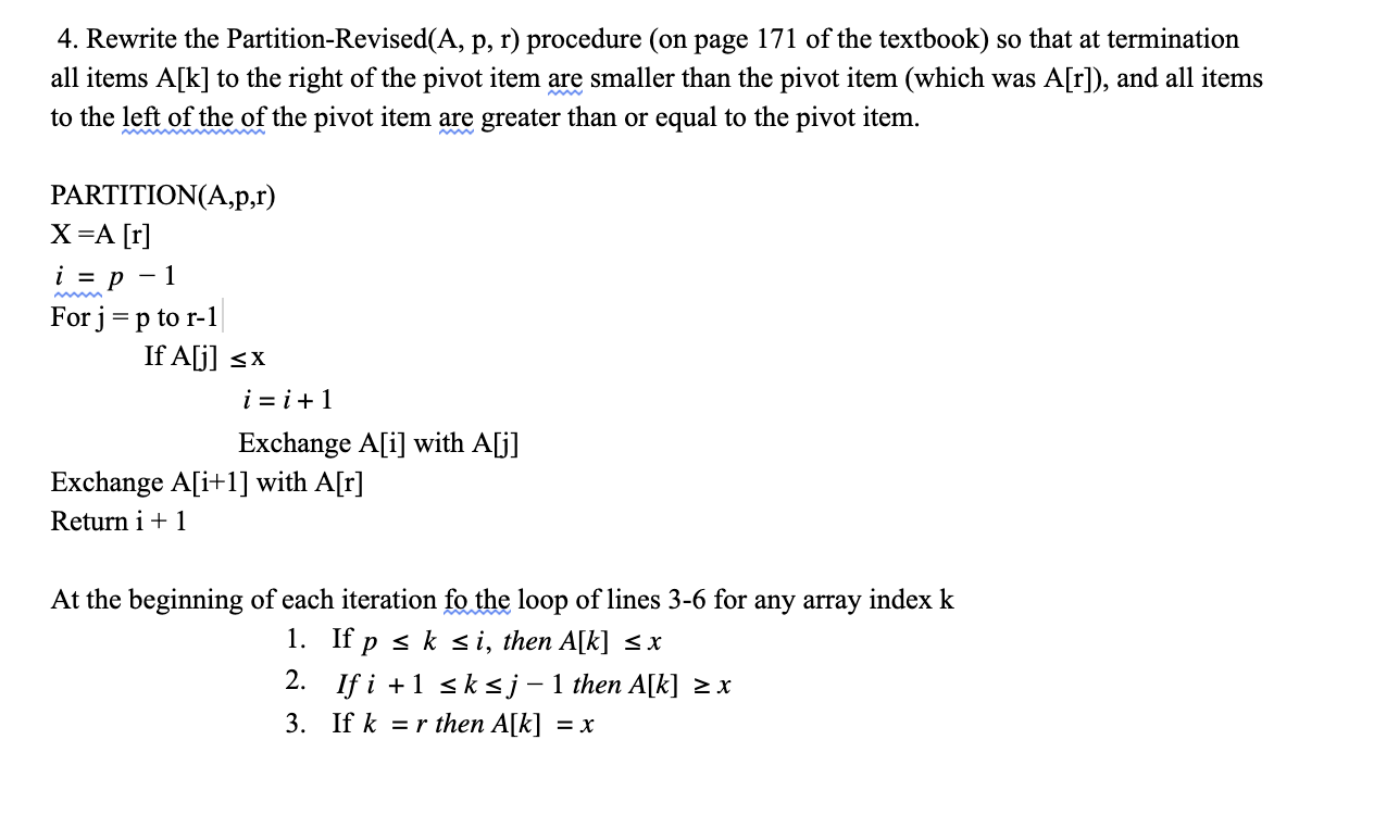 Solved 4. Rewrite the Partition-Revised(A, p, r) procedure | Chegg.com