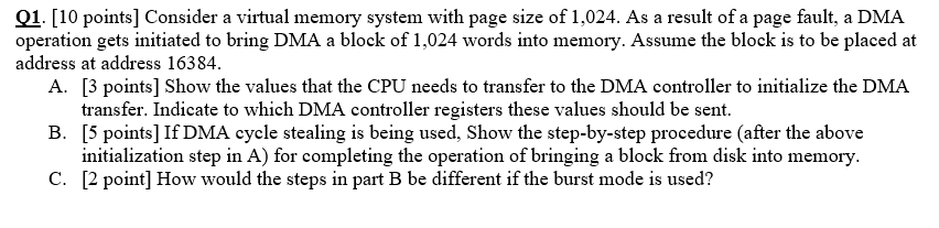 Solved 01. [10 points] Consider a virtual memory system with | Chegg.com