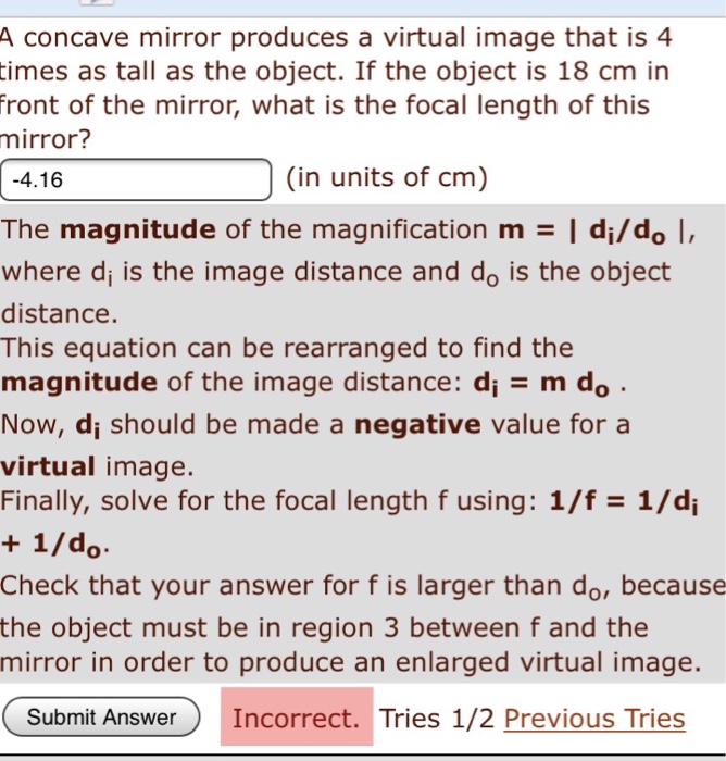 Solved A concave mirror produces a virtual image that is 4