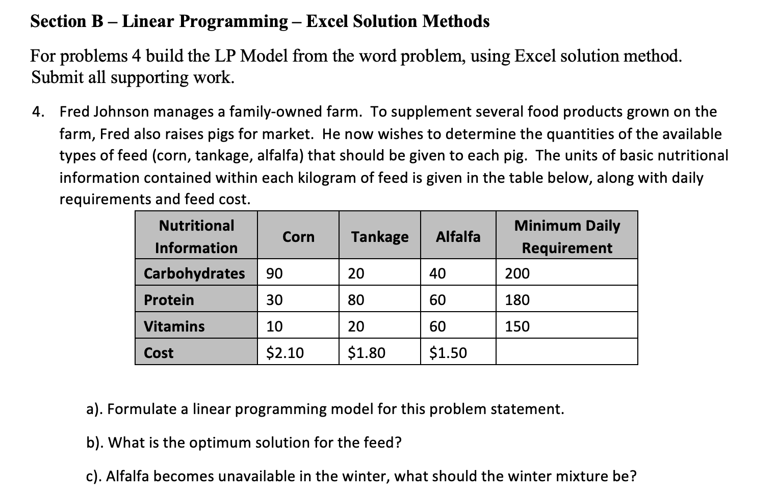 Solved Section B - Linear Programming – Excel Solution | Chegg.com