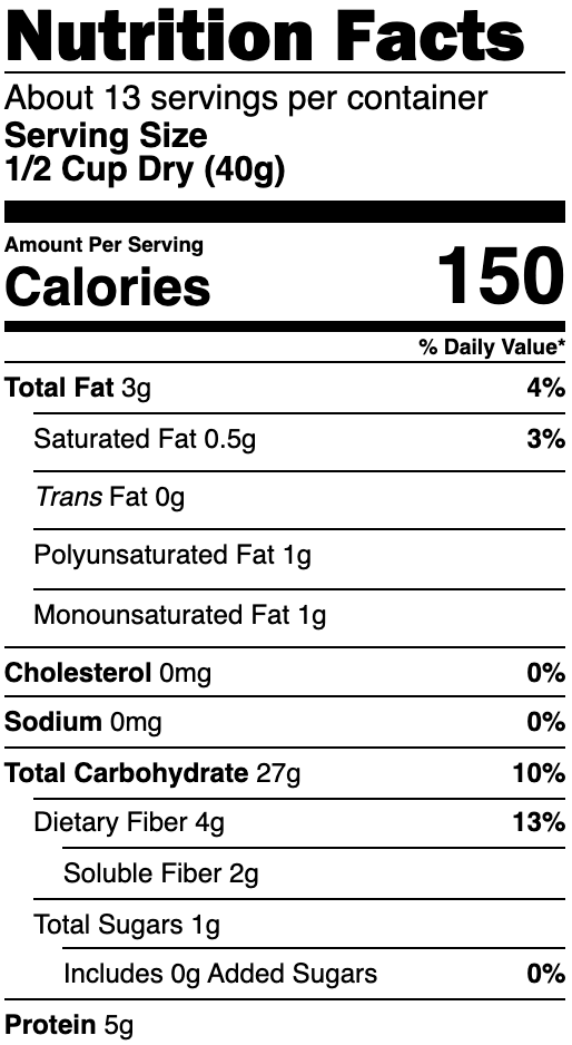 quaker oatmeal nutrition facts