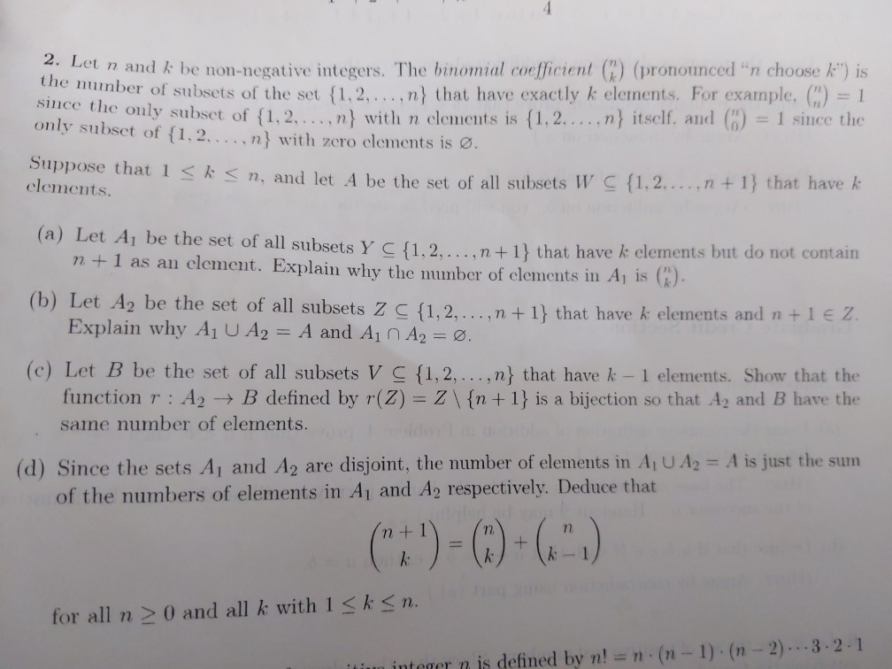 Solved In And K Be Non Negative Integers The Binomial Co Chegg Com