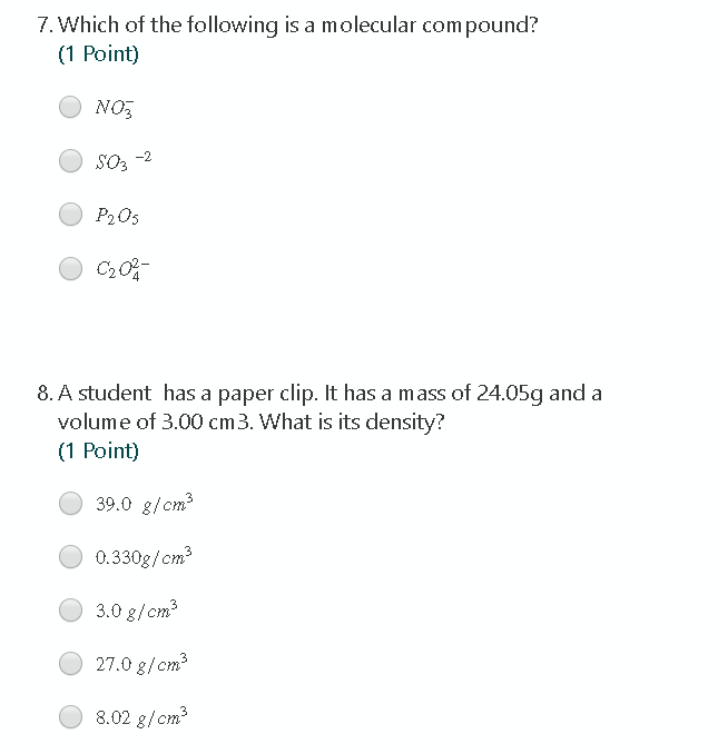 Solved 7. Which of the following is a molecular compound? (1 | Chegg.com